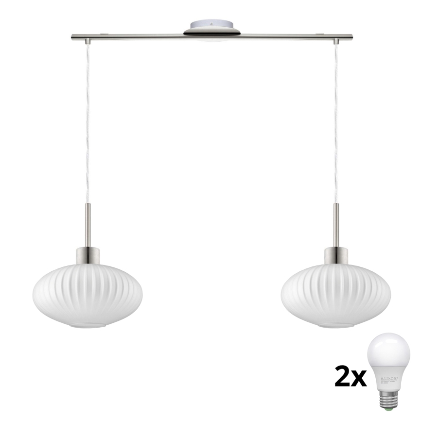 LED Κρεμαστό φωτιστικό HARMA 2xE27/60W/230V ματ χρώμιο/άσπρο