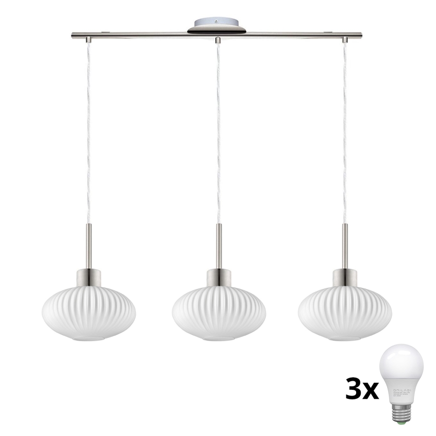 LED Κρεμαστό φωτιστικό HARMA 3xE27/60W/230V ματ χρωμέ/άσπρο