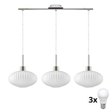 LED Κρεμαστό φωτιστικό HARMA 3xE27/60W/230V ματ χρώμιο/άσπρο