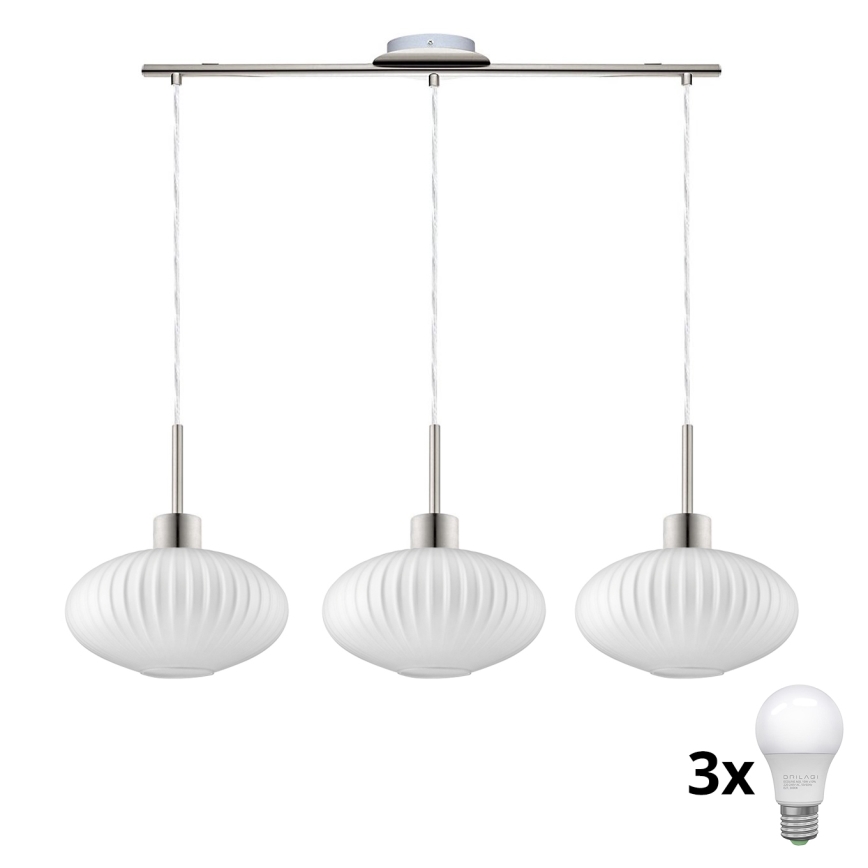 LED Κρεμαστό φωτιστικό HARMA 3xE27/60W/230V ματ χρώμιο/άσπρο
