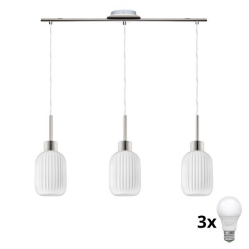 LED Κρεμαστό φωτιστικό HARMA 3xE27/60W/230V ματ χρώμιο/λευκό