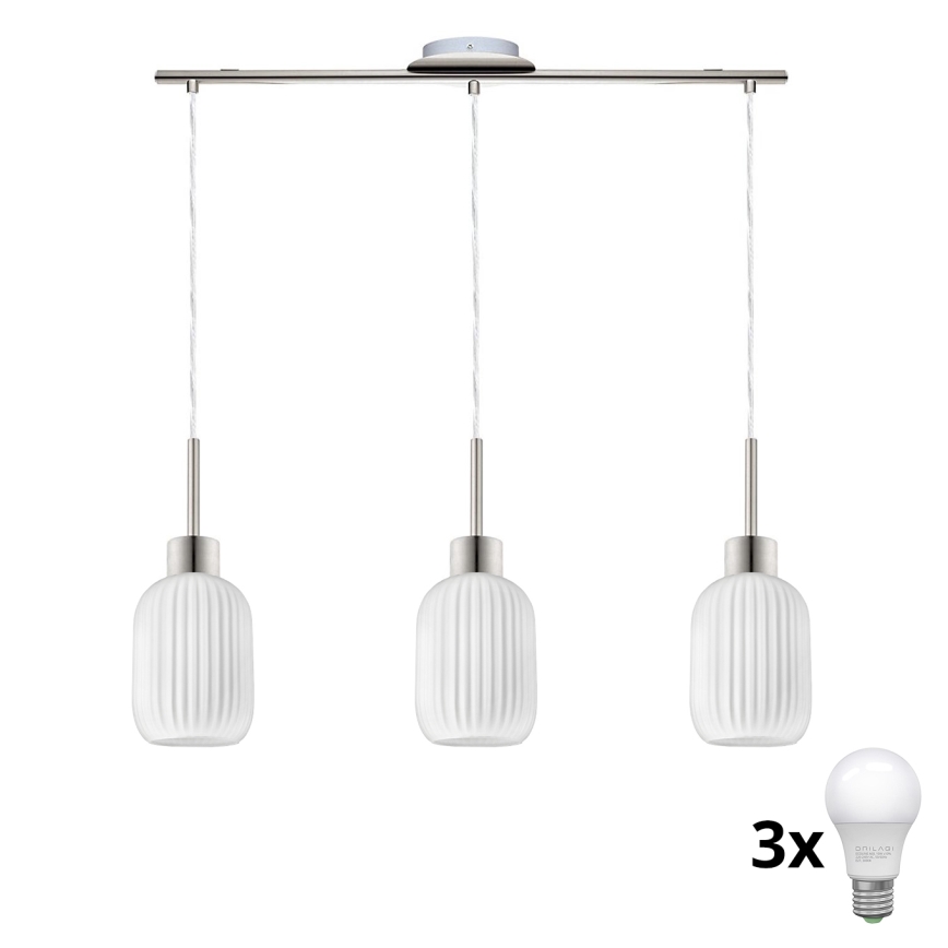 LED Κρεμαστό φωτιστικό HARMA 3xE27/60W/230V ματ χρώμιο/λευκό