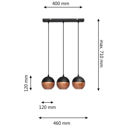 LED Κρεμαστό φωτιστικό οροφής LED MIDWAY 3xGU10/4,8W/230V μαύρο/χάλκινο