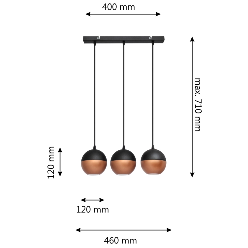 LED Κρεμαστό φωτιστικό οροφής LED MIDWAY 3xGU10/4,8W/230V μαύρο/χάλκινο