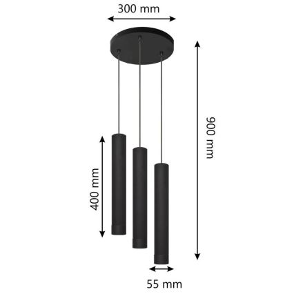 LED Κρεμαστό φωτιστικό οροφής TUBA 3xGU10/4,8W/230V μαύρο