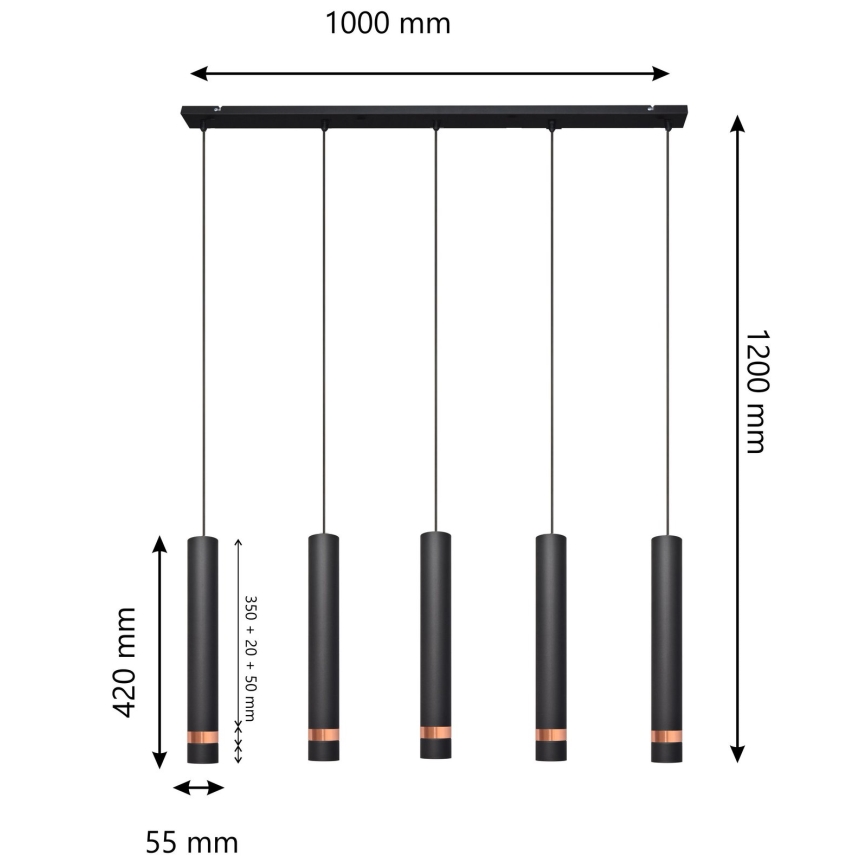 LED Κρεμαστό φωτιστικό οροφής TUBA 5xGU10/6,5W/230V μαύρο/χαλκός