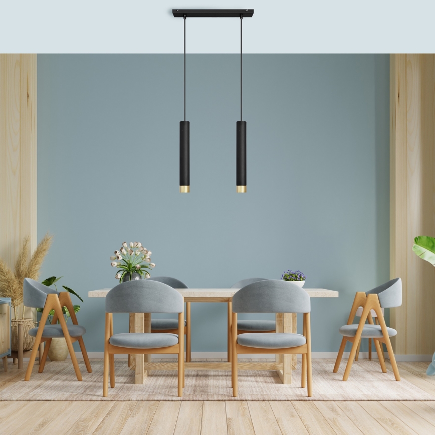 LED Κρεμαστό φωτιστικό οροφής μονόφωτο TUBA 2xGU10/4,8W/230V μαύρο/χρυσό