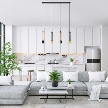 LED Κρεμαστό φωτιστικό οροφής ράγα BARS 4xGU10/4,8W/230V μαύρο/χρυσό