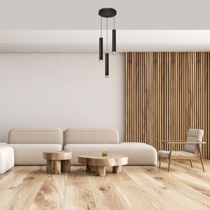 LED Κρεμαστό φωτιστικό οροφής τρίφωτο TUBA 3xGU10/6,5W/230V μαύρο/χρυσό