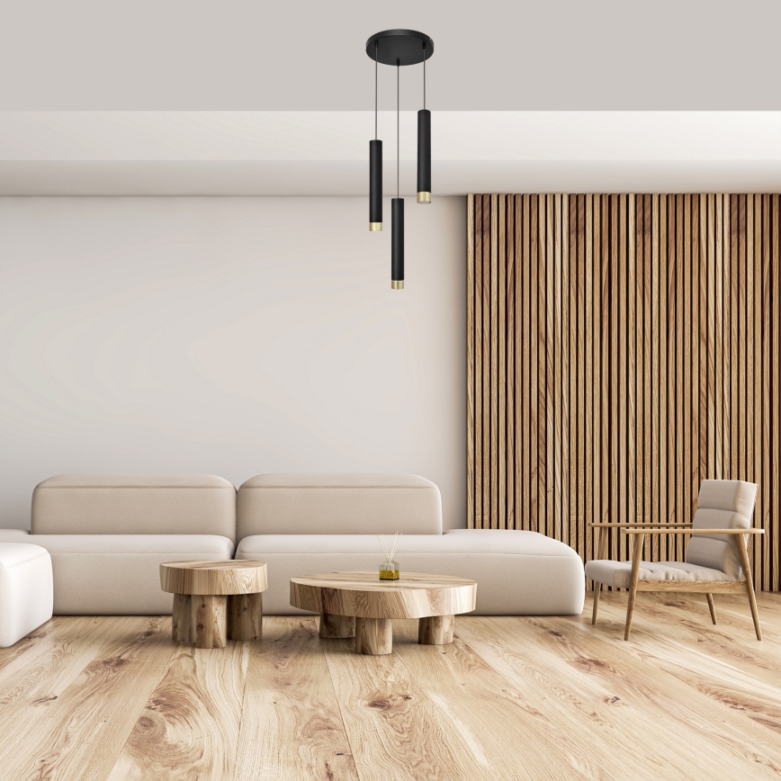 LED Κρεμαστό φωτιστικό οροφής τρίφωτο TUBA 3xGU10/6,5W/230V μαύρο/χρυσό