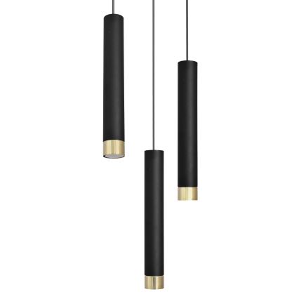 LED Κρεμαστό φωτιστικό οροφής τρίφωτο TUBA 3xGU10/6,5W/230V μαύρο/χρυσό