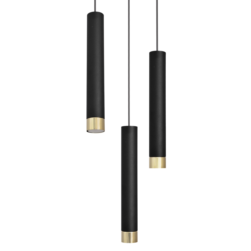 LED Κρεμαστό φωτιστικό οροφής τρίφωτο TUBA 3xGU10/6,5W/230V μαύρο/χρυσό