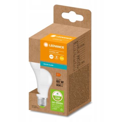 LED Λάμπα από ανακυκλωμένο πλαστικό A60 E27/8,5W/230V 2700K - Ledvance