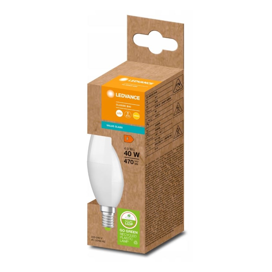 LED Λάμπα από ανακυκλωμένο πλαστικό B40 E14/4,9W/230V 2700K - Ledvance
