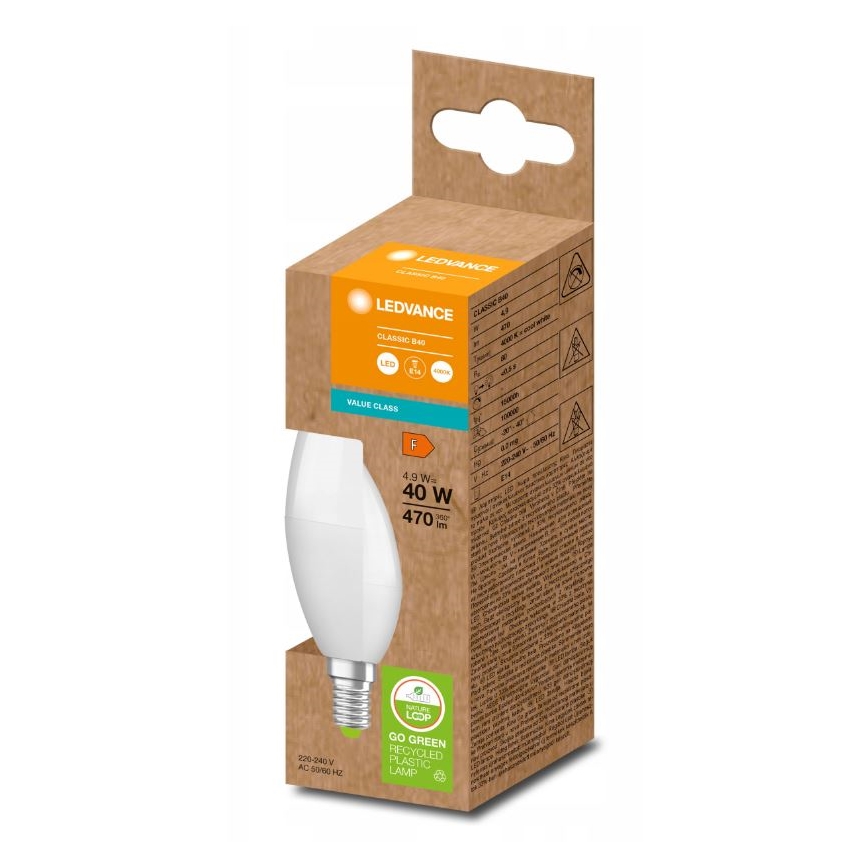 LED Λάμπα από ανακυκλωμένο πλαστικό B40 E14/4,9W/230V 4000K - Ledvance