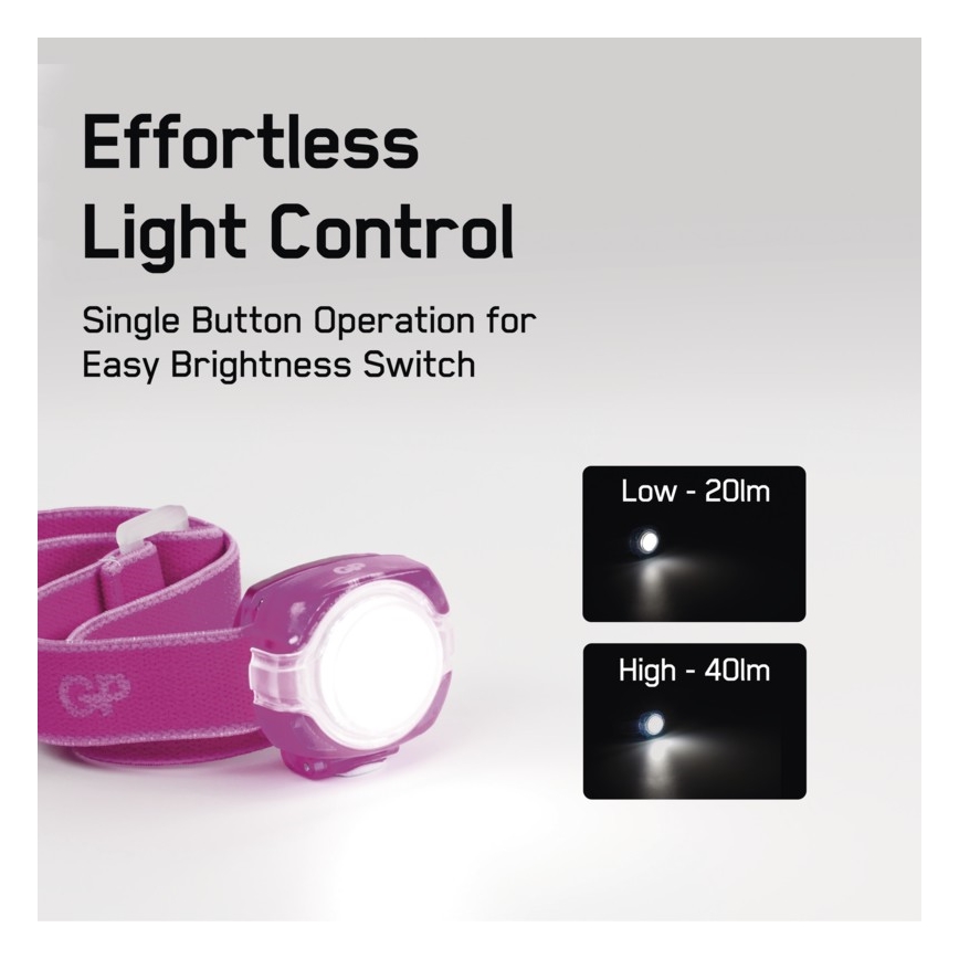 LED Λάμπα κεφαλής GP EVERYBODY 4xLED/2×CR2025 ροζ