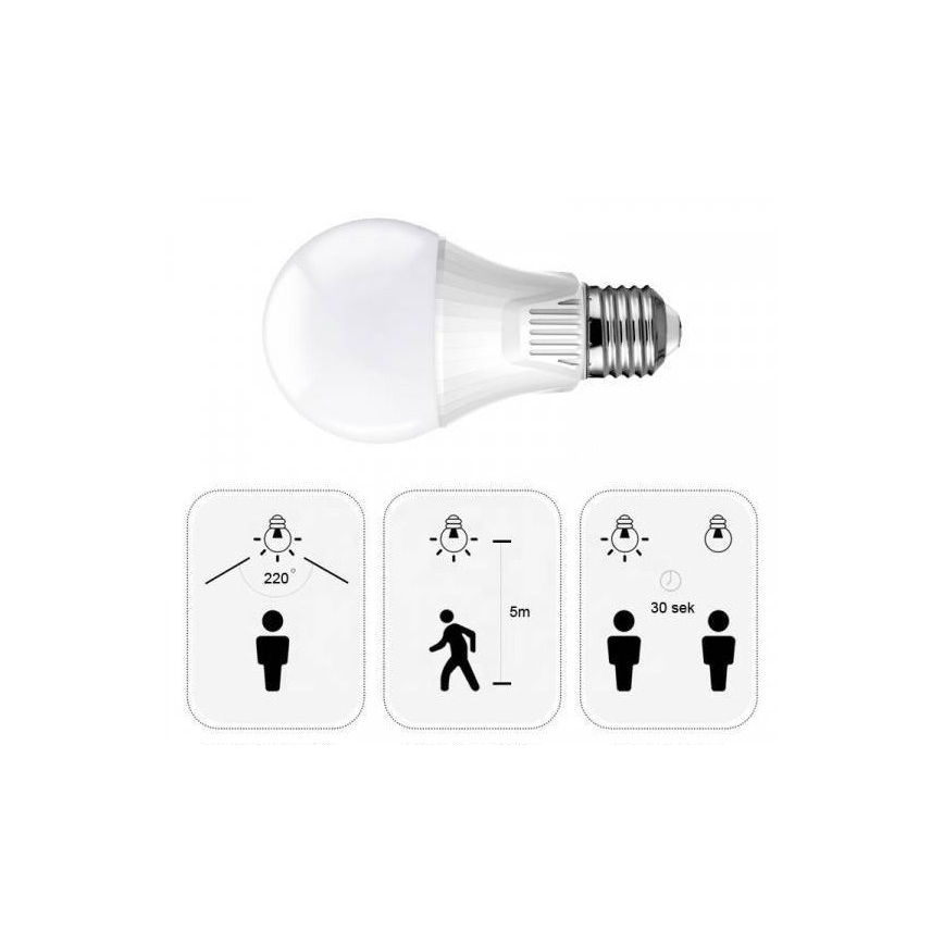 LED Λαμπτήρας με αισθητήρα E27/9W/230V 6500K