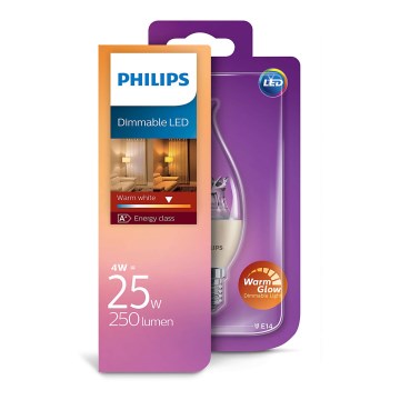 LED Με Dimmer κερί Philips Warm Glow E14/4W/230V - CANDLE 2200 - 2700K