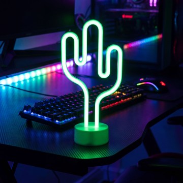 LED Νεονική επιτραπέζια διακόσμηση LED/2W/3xAA USB κάκτος