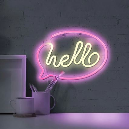 LED Νεονική διακοσμητική επιτοίχια επιγραφή HELLO LED/3W/3xAA USB ροζ