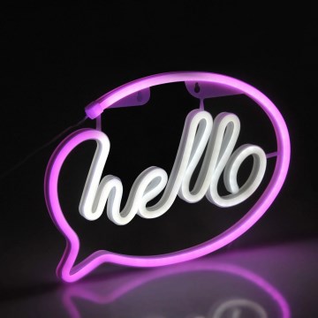 LED Νεονική διακοσμητική επιτοίχια επιγραφή HELLO LED/3W/3xAA USB ροζ