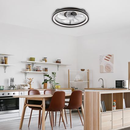 LED Ρυθμιζόμενο φωτιστικό οροφής με ανεμιστήρα FARGO LED/37W/230V μαύρο + τηλεχειριστήριο