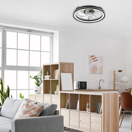 LED Ρυθμιζόμενο φωτιστικό οροφής με ανεμιστήρα FARGO LED/37W/230V μαύρο + τηλεχειριστήριο