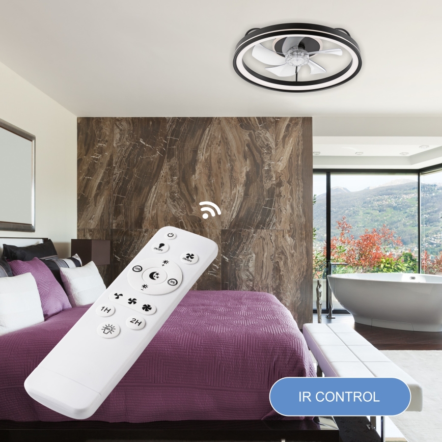 LED Ρυθμιζόμενο φωτιστικό οροφής με ανεμιστήρα FARGO LED/37W/230V μαύρο + τηλεχειριστήριο