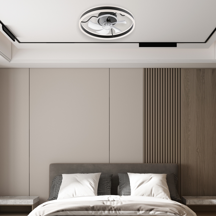 LED Ρυθμιζόμενο φωτιστικό οροφής με ανεμιστήρα APOLLO LED/38W/230V μαύρο + τηλεχειριστήριο