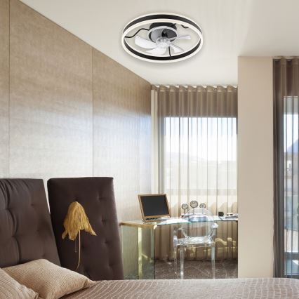 LED Ρυθμιζόμενο φωτιστικό οροφής με ανεμιστήρα APOLLO LED/38W/230V μαύρο + τηλεχειριστήριο