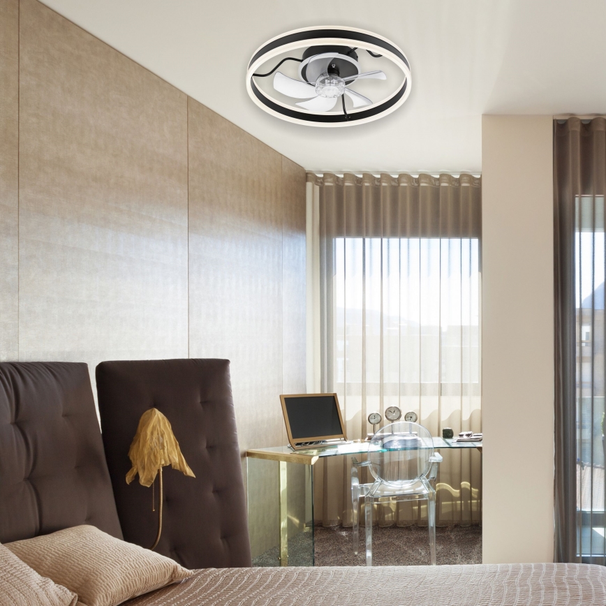 LED Ρυθμιζόμενο φωτιστικό οροφής με ανεμιστήρα APOLLO LED/38W/230V μαύρο + τηλεχειριστήριο