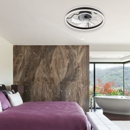 LED Ρυθμιζόμενο φωτιστικό οροφής με ανεμιστήρα APOLLO LED/38W/230V μαύρο + τηλεχειριστήριο