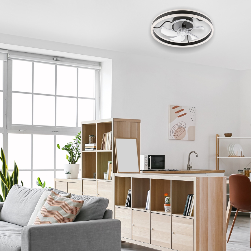 LED Ρυθμιζόμενο φωτιστικό οροφής με ανεμιστήρα APOLLO LED/38W/230V μαύρο + τηλεχειριστήριο