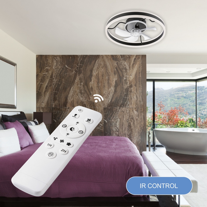 LED Ρυθμιζόμενο φωτιστικό οροφής με ανεμιστήρα APOLLO LED/38W/230V μαύρο + τηλεχειριστήριο