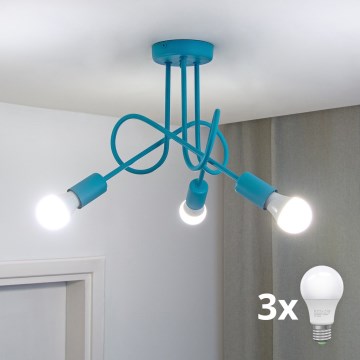 LED παιδικό επιφανειακό φωτιστικό οροφής OXFORD 3xE27/15W/230V μπλε