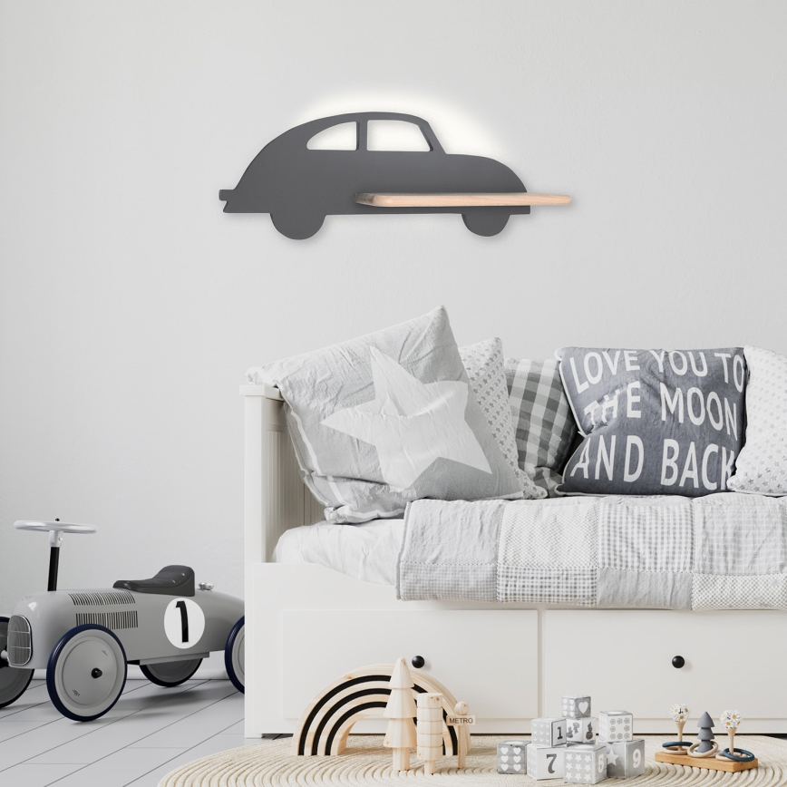 LED Παιδικό φωτιστικό τοίχου με ράφι CAR LED/5W/230V γκρι/ξύλο,