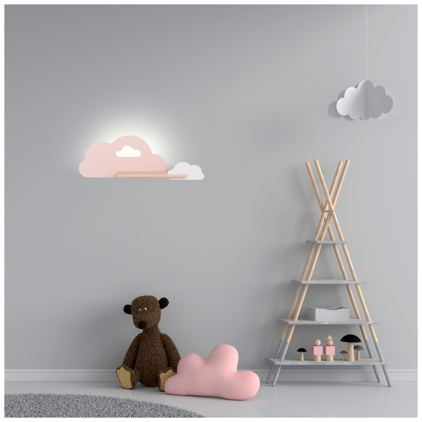LED Παιδικό φωτιστικό τοίχου με ράφι CLOUD LED/5W/230V ροζ/λευκό,