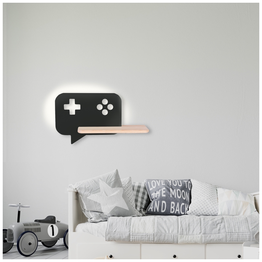 LED Παιδικό φωτιστικό τοίχου με ράφι CONSOLE LED/5W/230V μαύρο,