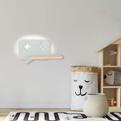 Παιδικό φωτιστικό τοίχου LED με ράφι CONSOLE LED/5W/230V πράσινο,