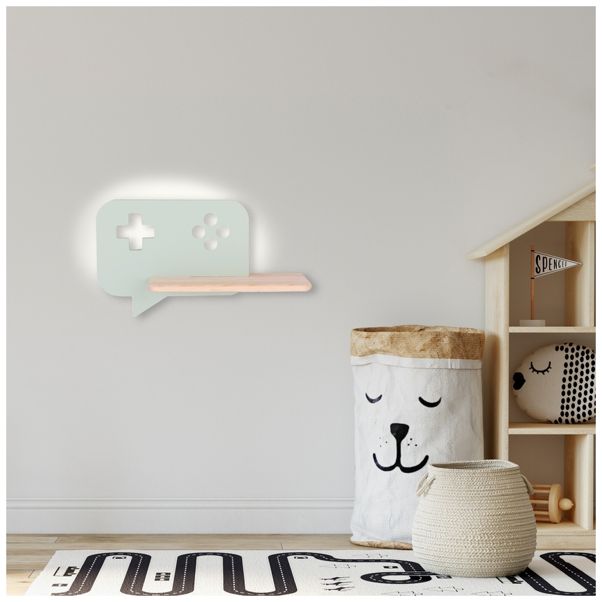 Παιδικό φωτιστικό τοίχου LED με ράφι CONSOLE LED/5W/230V πράσινο,