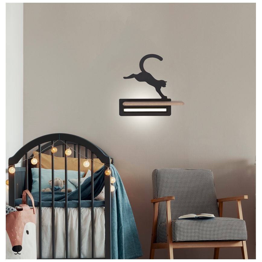 Παιδικό φωτιστικό τοίχου LED με ράφι JUMPING CAT LED/5W/230V,