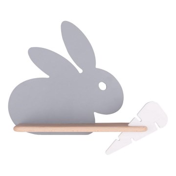 LED Παιδικό φωτιστικό τοίχου με ράφι RABBIT LED/4W/230V γκρι/λευκό/ξύλο,