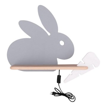 LED Παιδικό φωτιστικό τοίχου με ράφι RABBIT LED/4W/230V γκρι/λευκό/ξύλο,