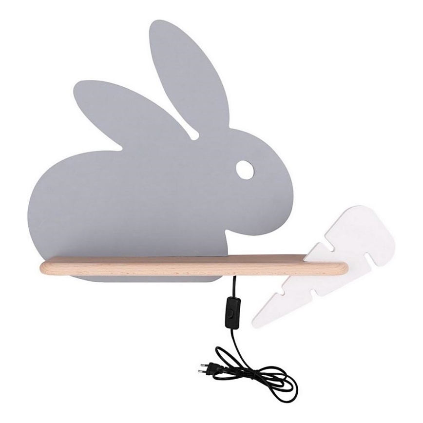 LED Παιδικό φωτιστικό τοίχου με ράφι RABBIT LED/4W/230V γκρι/λευκό/ξύλο,