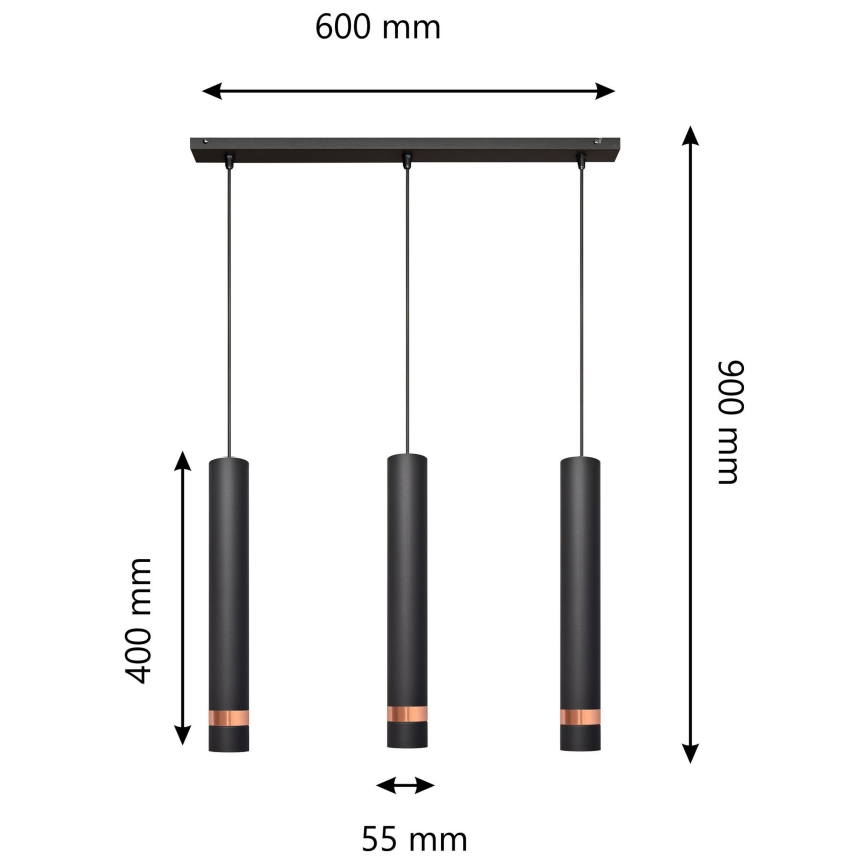 LED Πολύφωτο κρεμαστό σε ράγα TUBA 3xGU10/4,8W/230V μαύρο/χαλκός