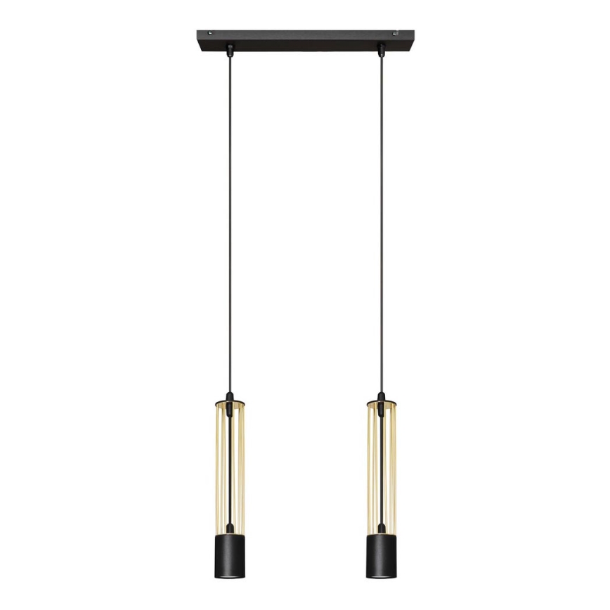 LED Πολύφωτο με συρματόσχοινο BARS 2xGU10/4,8W/230V μαύρο/χρυσαφί