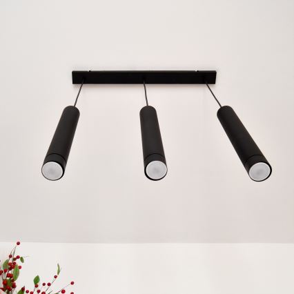 LED Πολύφωτο με συρματόσχοινο TUBA 3xGU10/4,8W/230V μαύρο