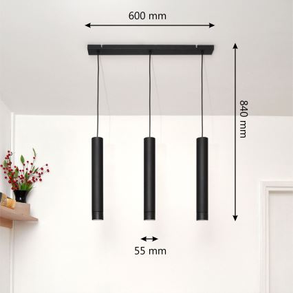 LED Πολύφωτο με συρματόσχοινο TUBA 3xGU10/4,8W/230V μαύρο