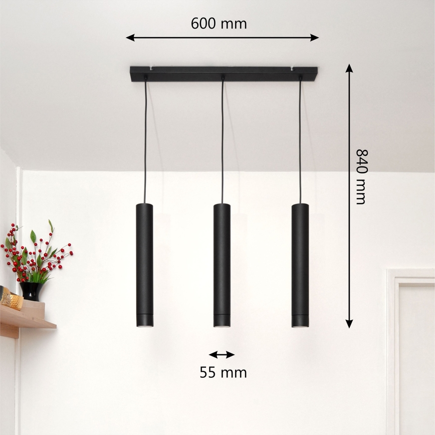 LED Πολύφωτο με συρματόσχοινο TUBA 3xGU10/4,8W/230V μαύρο