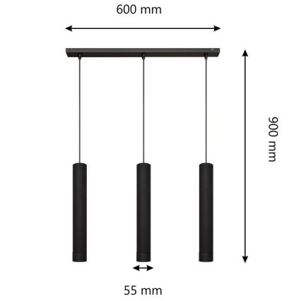 LED Πολύφωτο με συρματόσχοινο TUBA 3xGU10/4,8W/230V μαύρο